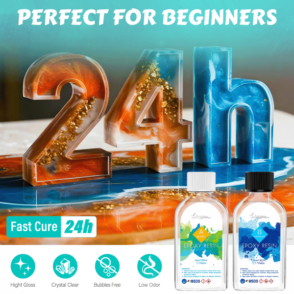 8OZ Epoxy Resin - No Yellowing & No Bubbles, 1:1 Mix Ratio Crystal Clear Resin, 2 Part Epoxy Resin for Jewelry Making, Art Crafts, Jewelry Molds, DIY Projects