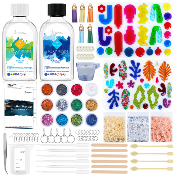 8OZ Epoxy Resin Jewelry Making Kit - No Yellowing, No Bubbles, Easy Mix 1:1, Crystal Clear Resin Kit with Silicone Mold & Resin Supplies for DIY Craft Jewelry