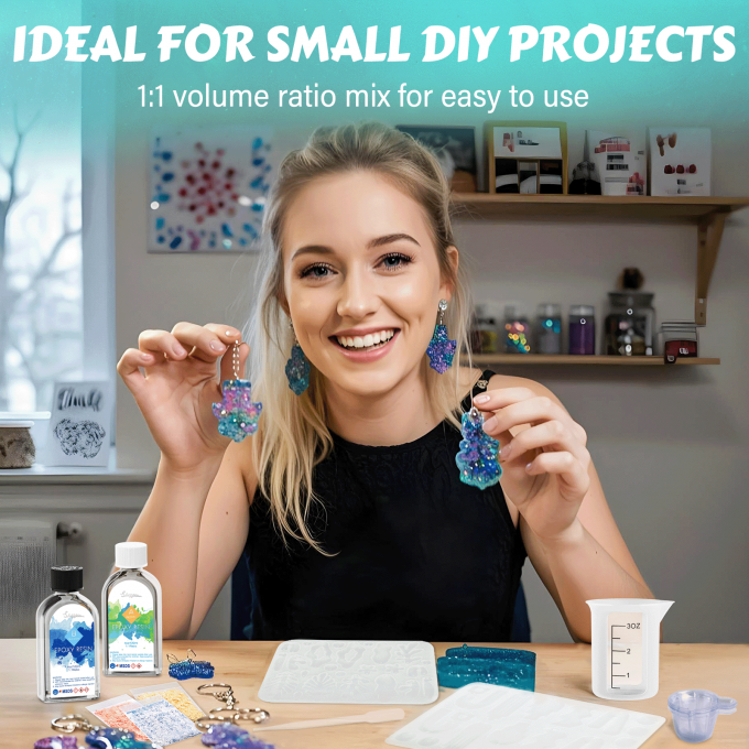 8OZ Epoxy Resin Jewelry Making Kit - No Yellowing, No Bubbles, Easy Mix 1:1, Crystal Clear Resin Kit with Silicone Mold & Resin Supplies for DIY Craft Jewelry