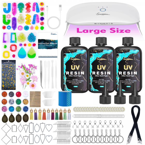 UV Resin Jewelry Making Kit, 300g Crystal Clear UV Resin Kit with Molds, 30w & 22 Lamp Beads UV Resin Light Large for Craft Making Earrings, Necklaces, Keychains