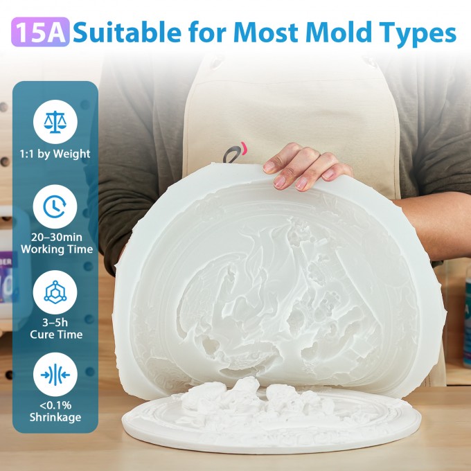 Suzzam Silicone Mold Making Kit, 68OZ/15A Super Elastic Liquid Silicone, Translucent Silicone Rubber, Ideal for Casting Silicone Molds