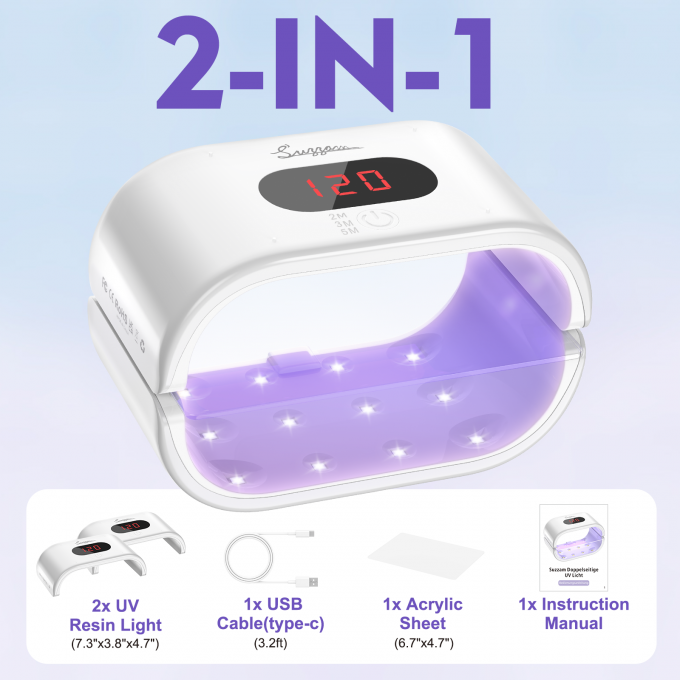 UV Light for Resin, Large Double-Sided UV Resin Light, 2 in 1 & Split Usageable, 360° Wide Coverage & 3 Timer Setting Digital Display Screen, 36W Fast Curing for DIY Crafts